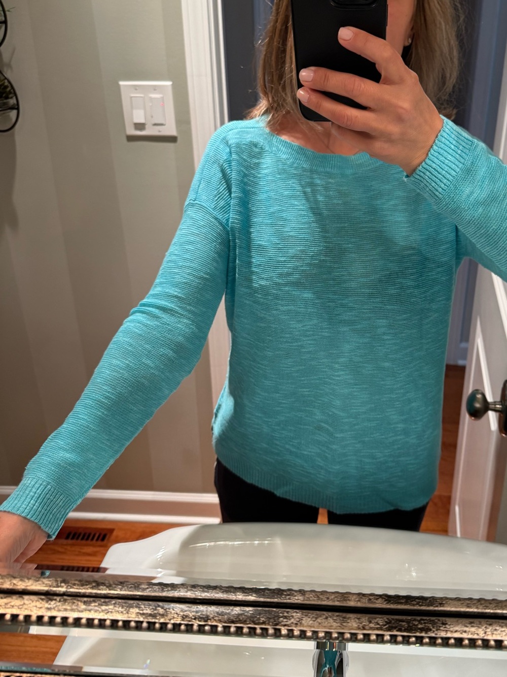 Eileen Fisher Turquoise Scoop Neck Knit Sweater - Picture 10 of 10